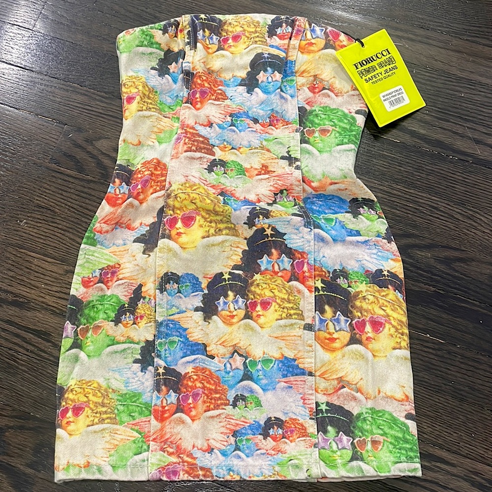 fiorucci angels print denim dress